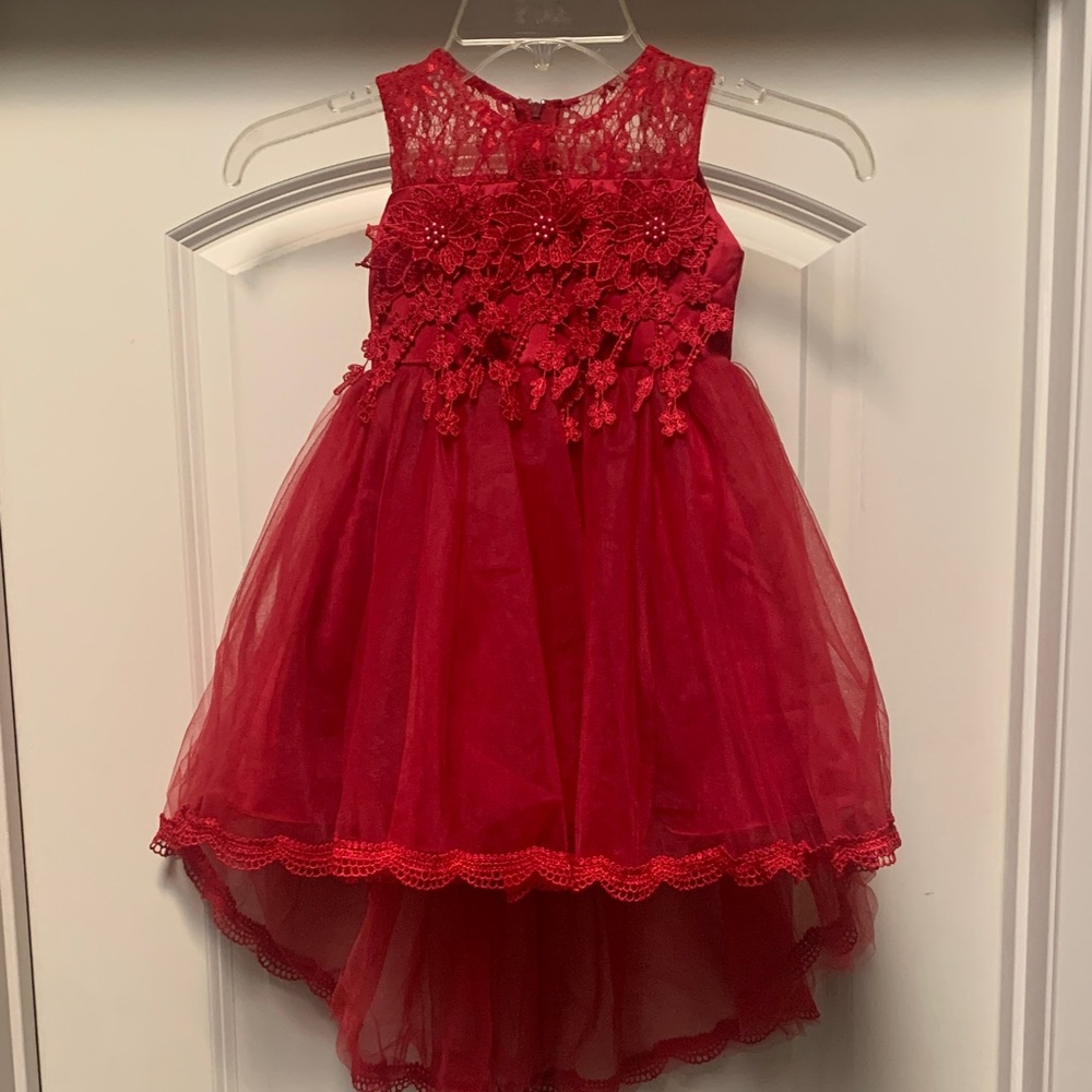 Source Unknown Red Lace Floral Kids Formal Dress